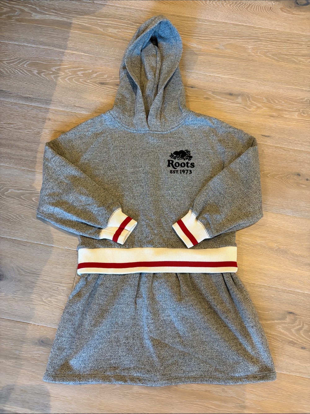Roots Grey Hooded Sweatshirt Dress with Red-Trim Details